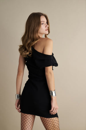 Short Drape Detail Mini Dress Black