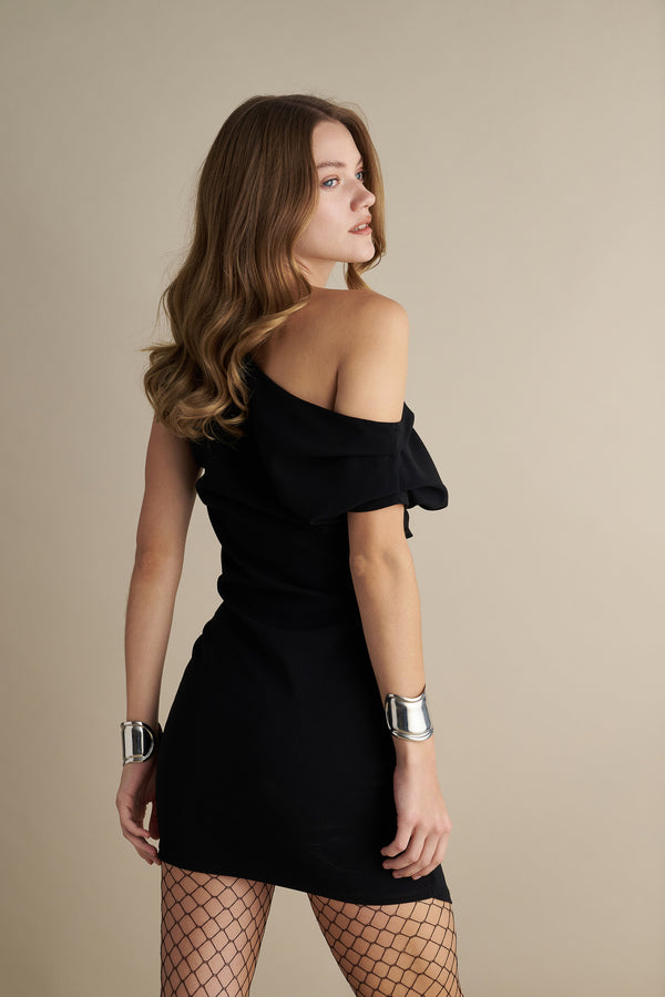 Short Drape Detail Mini Dress Black