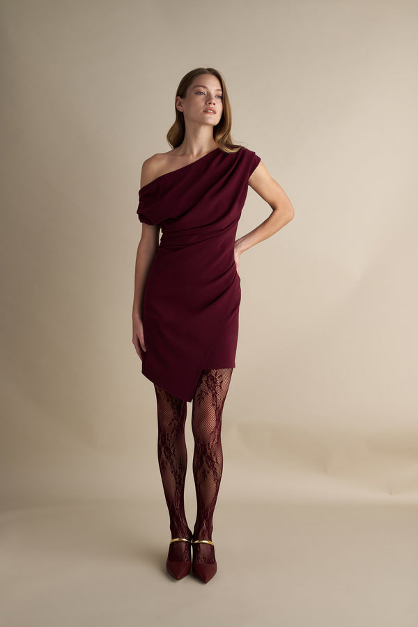 Short Drape Detail Mini Dress Wine