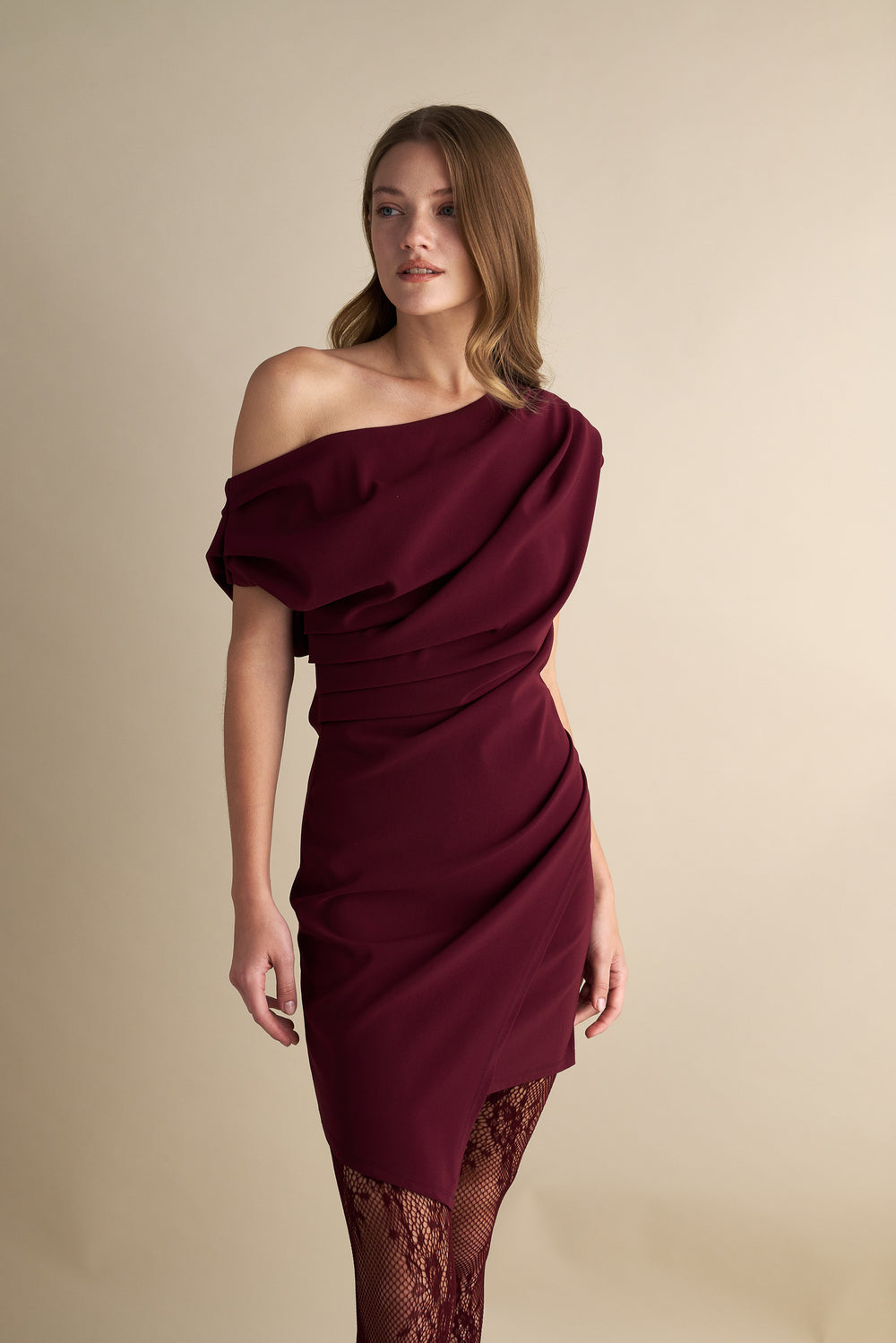Short Drape Detail Mini Dress Wine