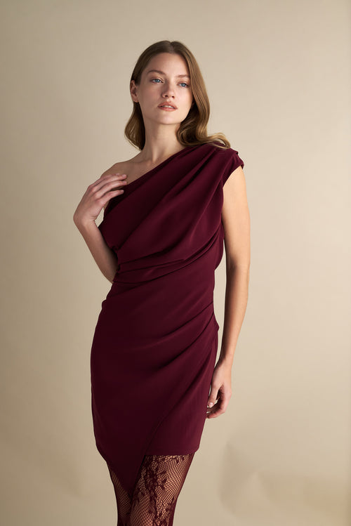 Short Drape Detail Mini Dress Wine