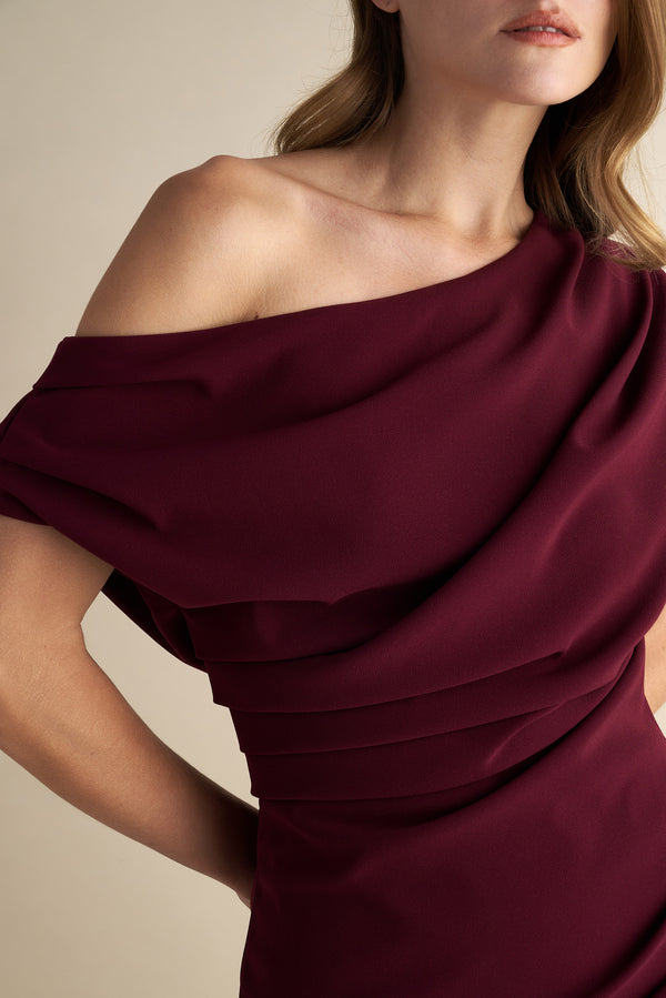 Short Drape Detail Mini Dress Wine