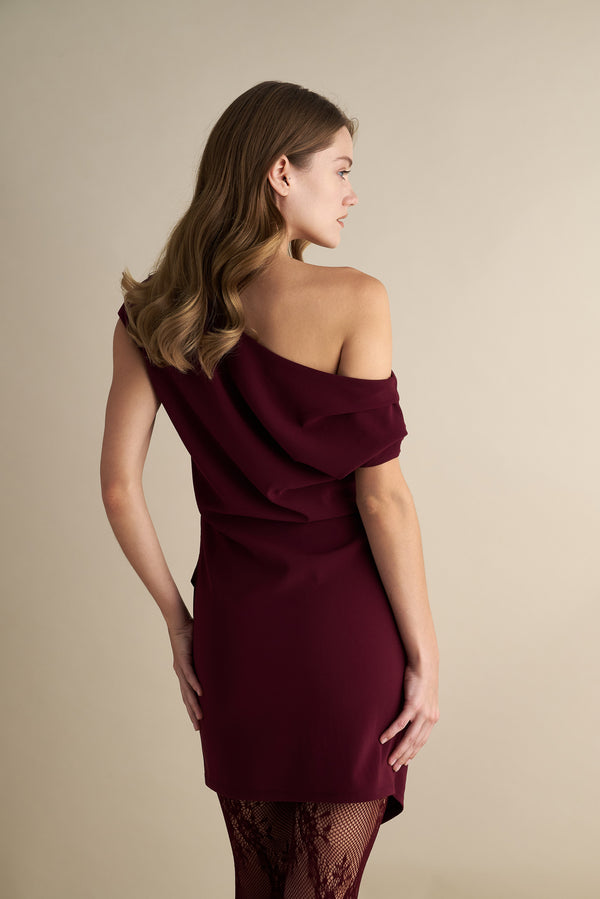 Short Drape Detail Mini Dress Wine