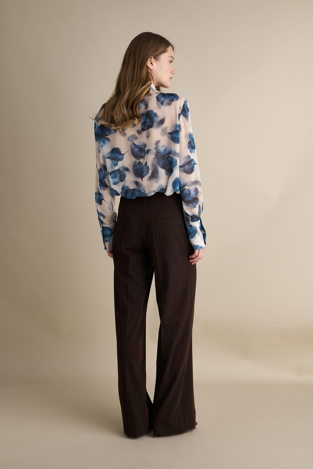 Pinstripe Low Rise Flare Trousers
