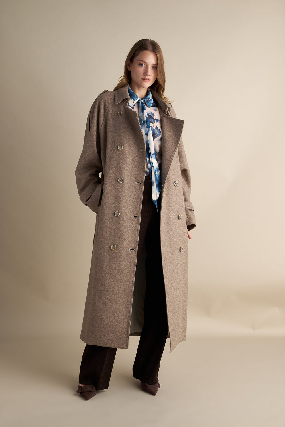 Wool Blend Trench with Cape Detail