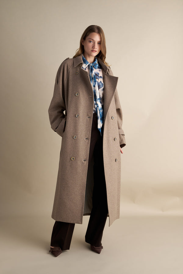 Wool Blend Trench with Cape Detail