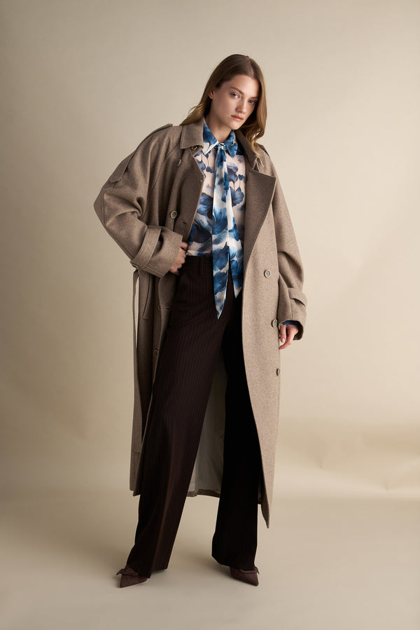 Wool Blend Trench with Cape Detail