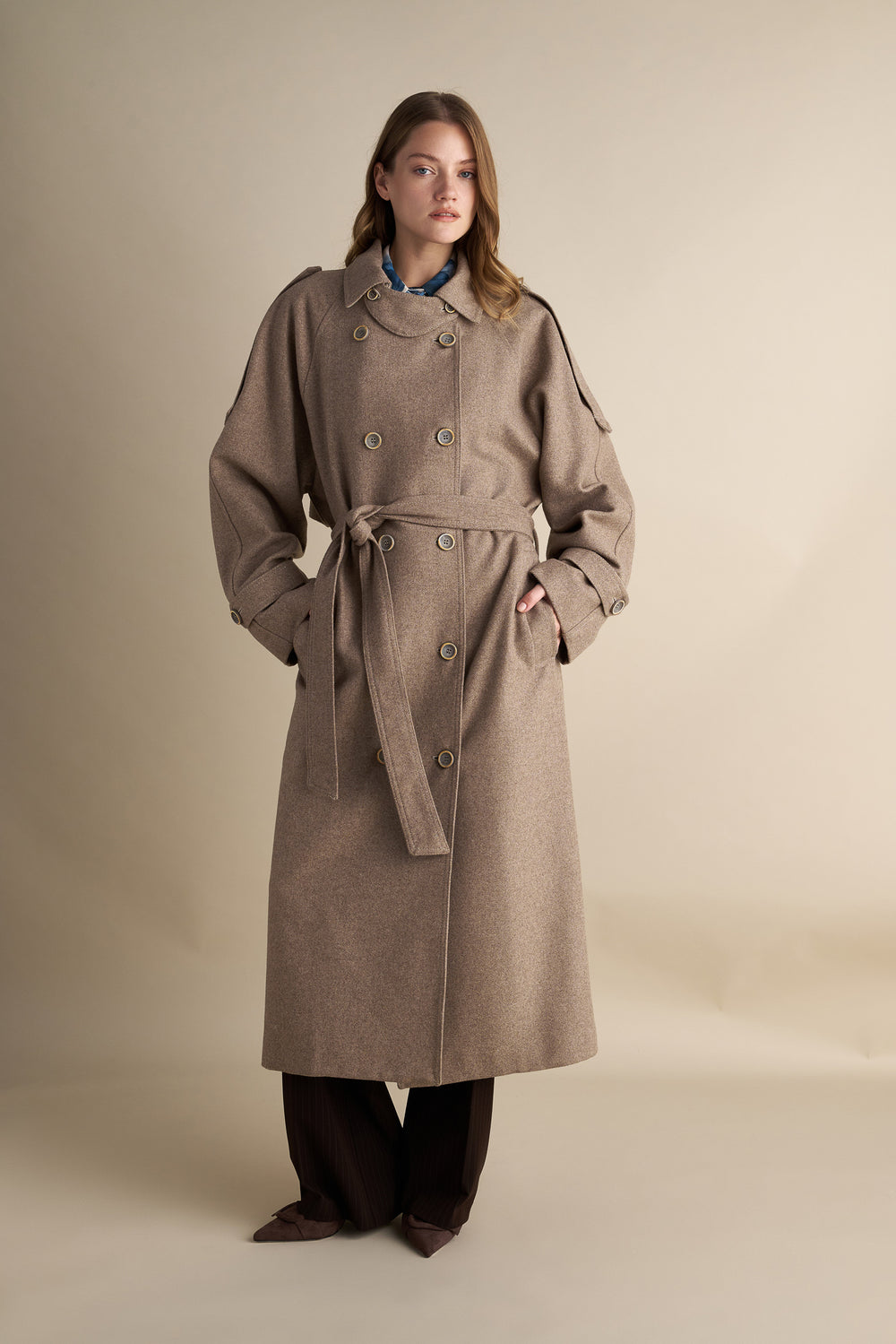 Wool Blend Trench with Cape Detail