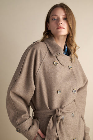 Wool Blend Trench with Cape Detail