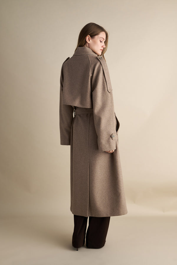 Wool Blend Trench with Cape Detail