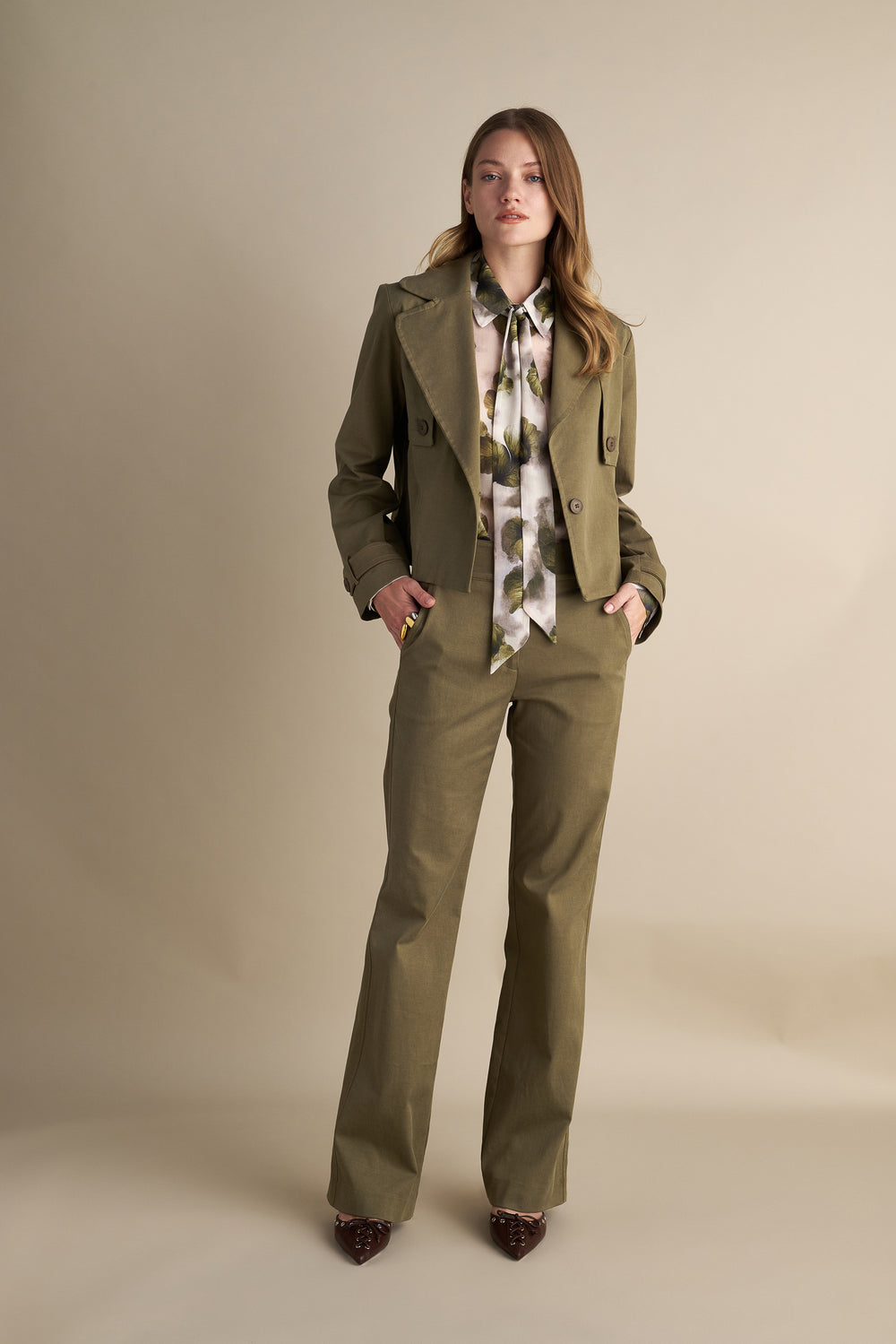 Flare Stretch Pants Khaki