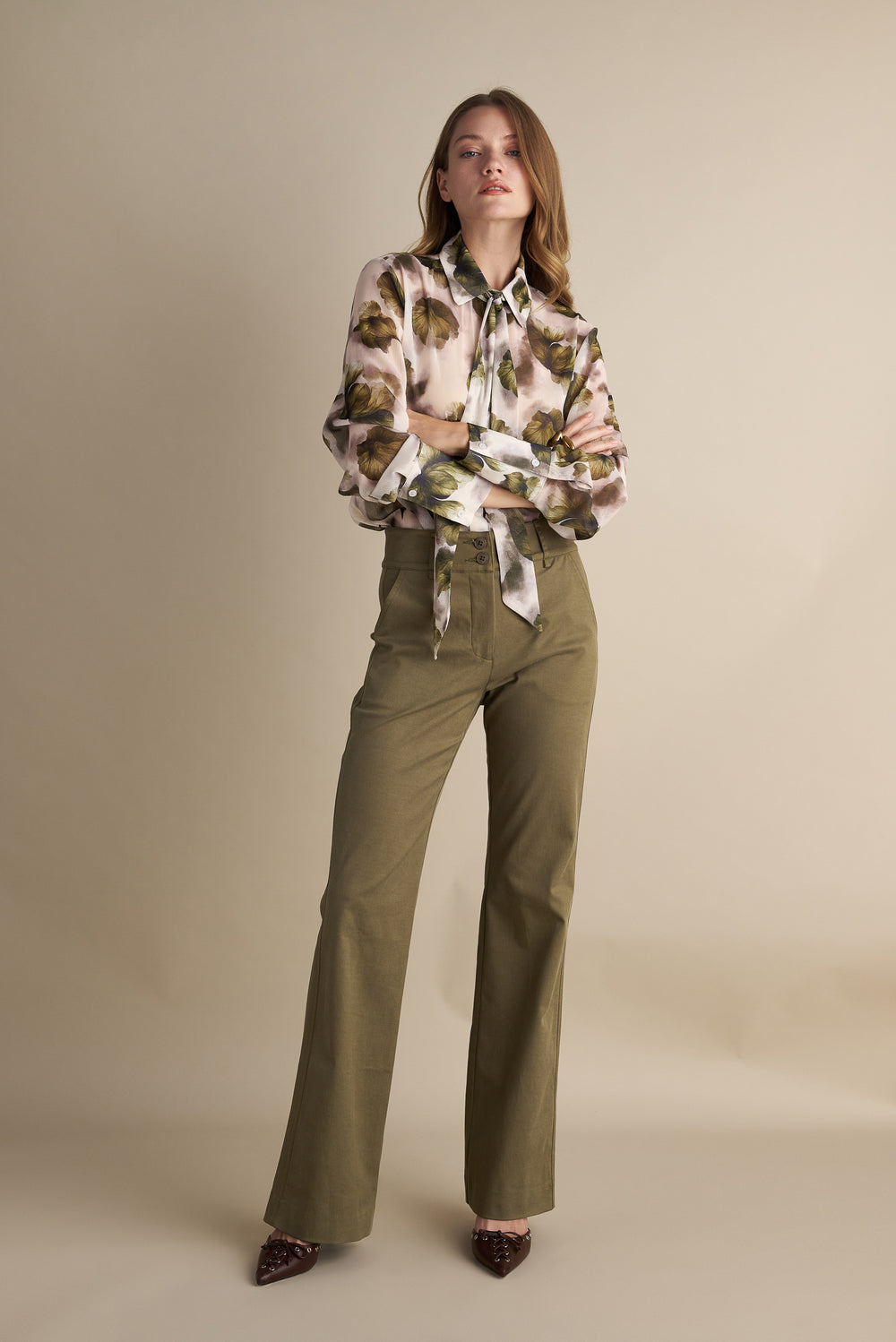 Flare Stretch Pants Khaki