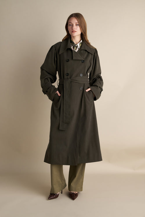 Double-Breasted Trench Coat – Olive Green