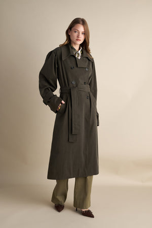 Double-Breasted Trench Coat – Olive Green