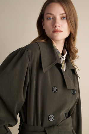 Double-Breasted Trench Coat – Olive Green