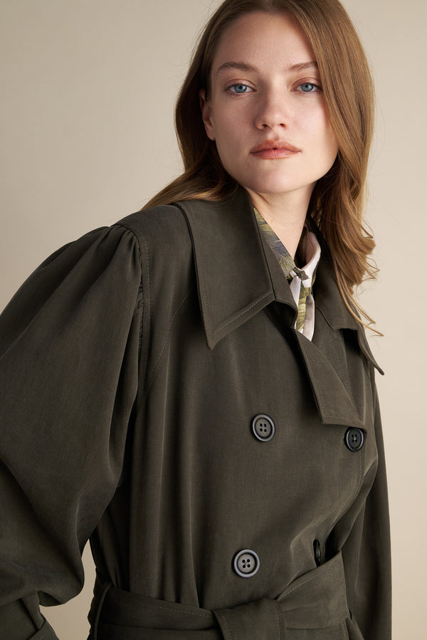 Double-Breasted Trench Coat – Olive Green