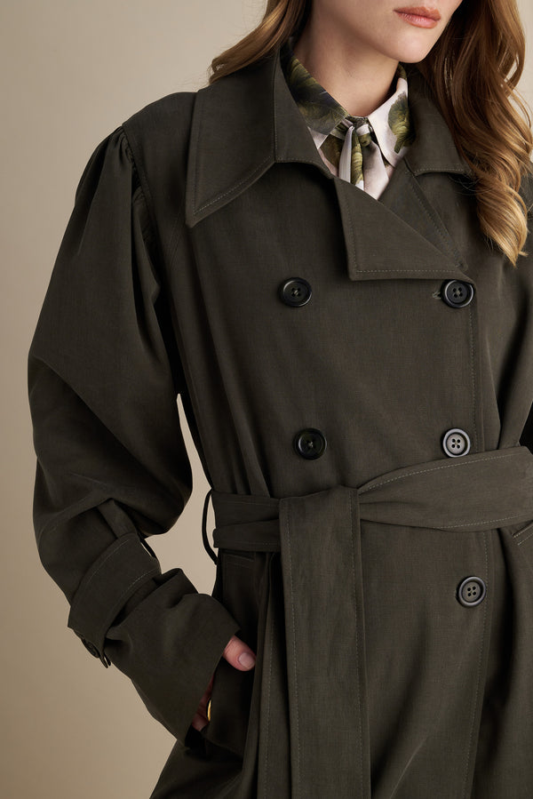 Double-Breasted Trench Coat – Olive Green