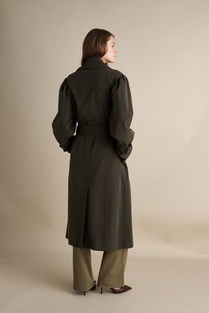 Double-Breasted Trench Coat – Olive Green