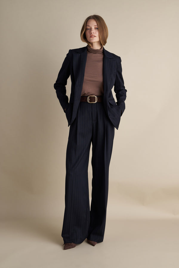 Pinstriped Trousers Navy