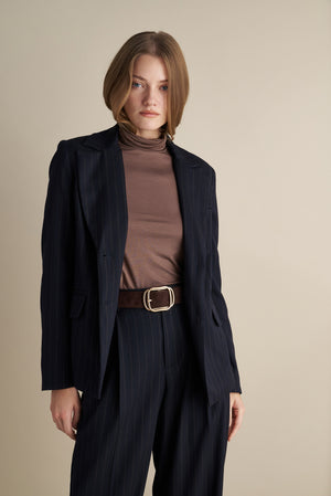 Tailored Pinstripe Blazer Dark Blue