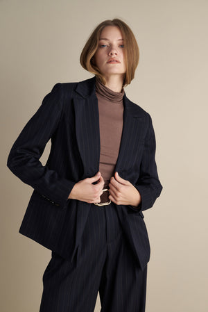 Tailored Pinstripe Blazer Dark Blue