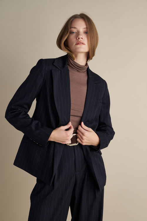Tailored Pinstripe Blazer Dark Blue