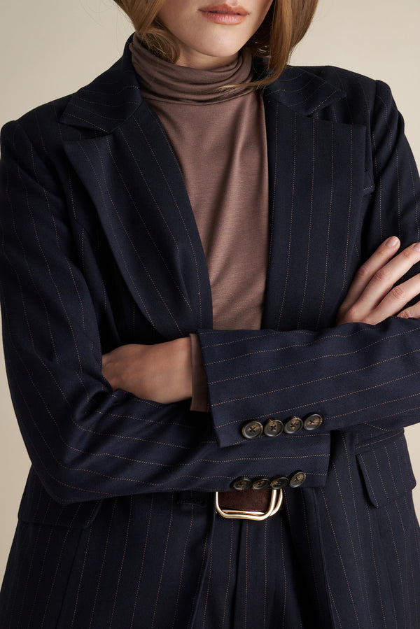 Tailored Pinstripe Blazer Dark Blue