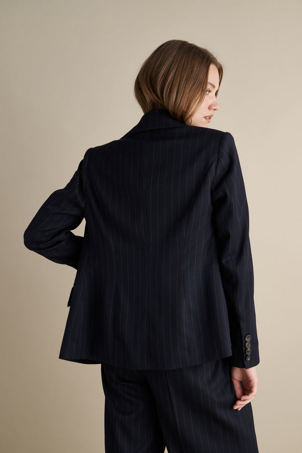 Tailored Pinstripe Blazer Dark Blue