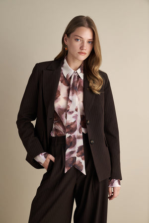 Tailored Pinstripe Blazer Brown
