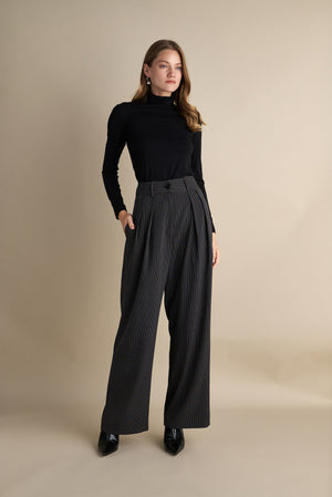 Tailored Pinstripe Flare Pants Black