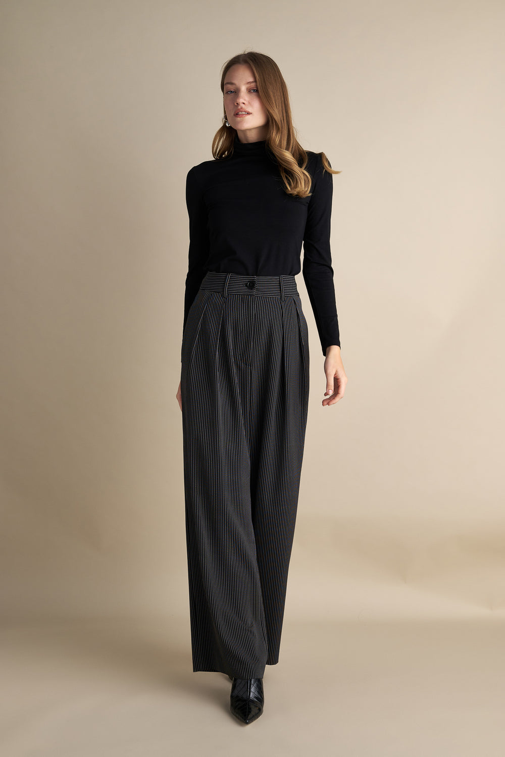 Tailored Pinstripe Flare Pants Black