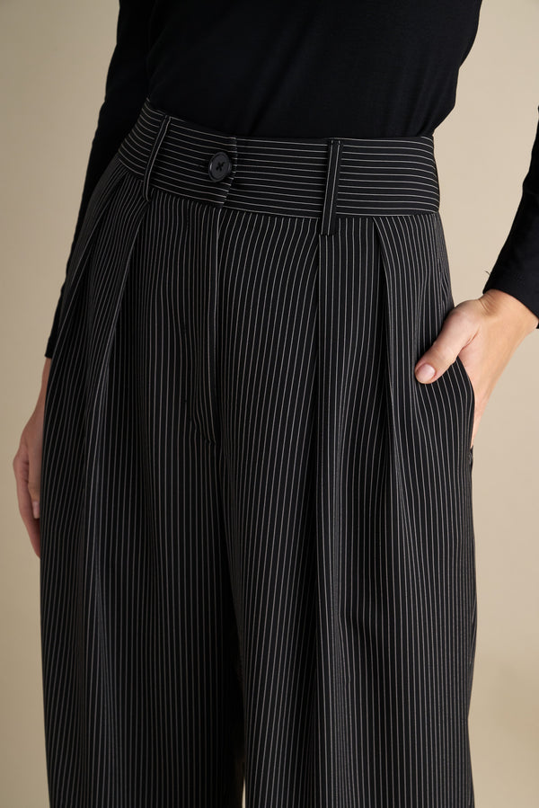 Tailored Pinstripe Flare Pants Black