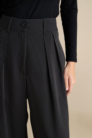 Tailored Pinstripe Flare Pants Black
