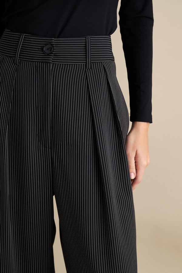 Tailored Pinstripe Flare Pants Black