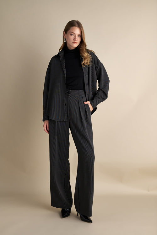 Tailored Pinstripe Flare Pants Black