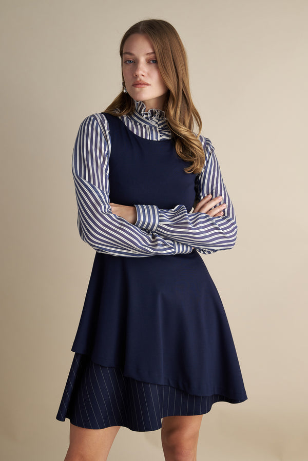 Peplum Layer Dress Navy