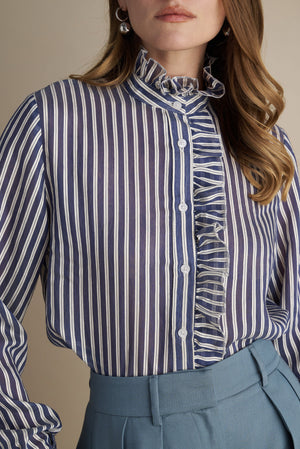 Striped Ruffle Blouse – Midnight & Pearl