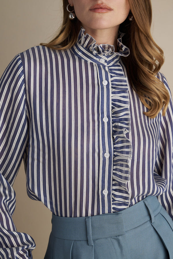 Striped Ruffle Blouse – Midnight & Pearl