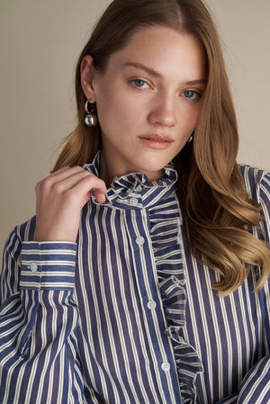 Striped Ruffle Blouse – Midnight & Pearl