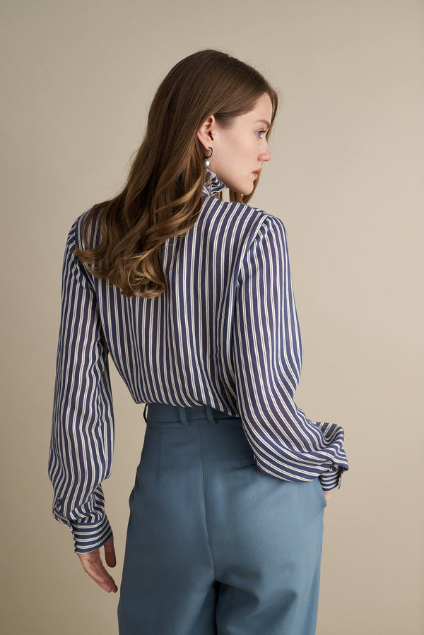 Striped Ruffle Blouse – Midnight & Pearl
