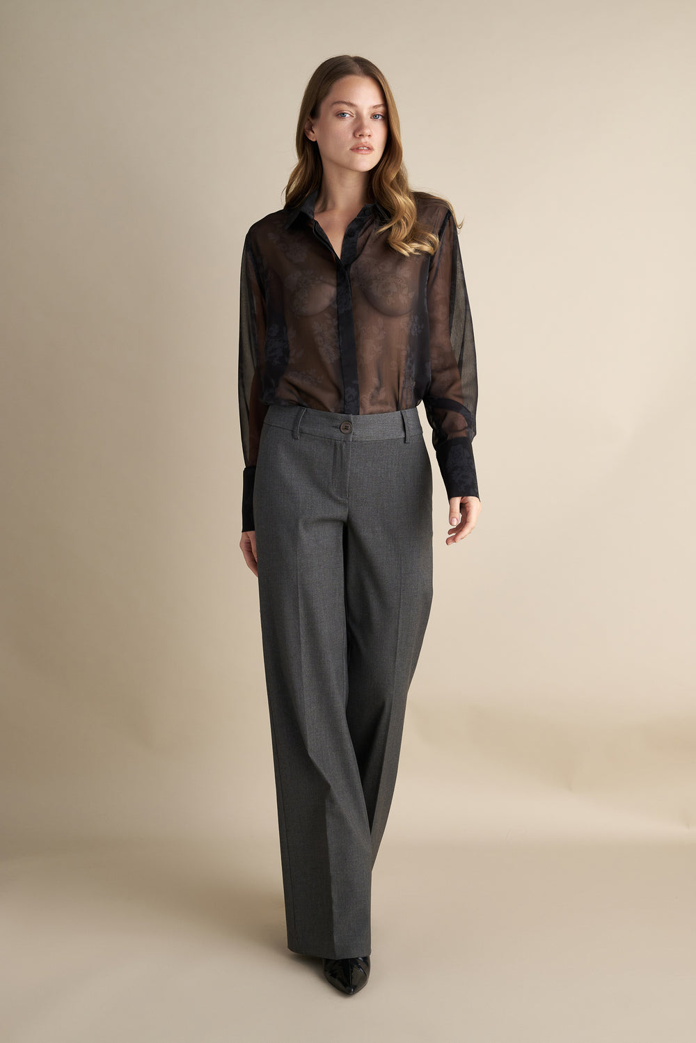 Low Rise Flare Trousers Grey