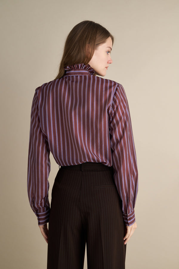 Striped Ruffle Blouse – Burgundy & Pearl
