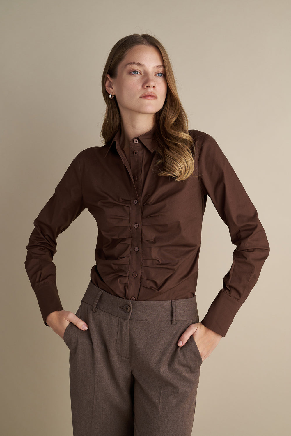 Fitted Rush Design Shirt Brown