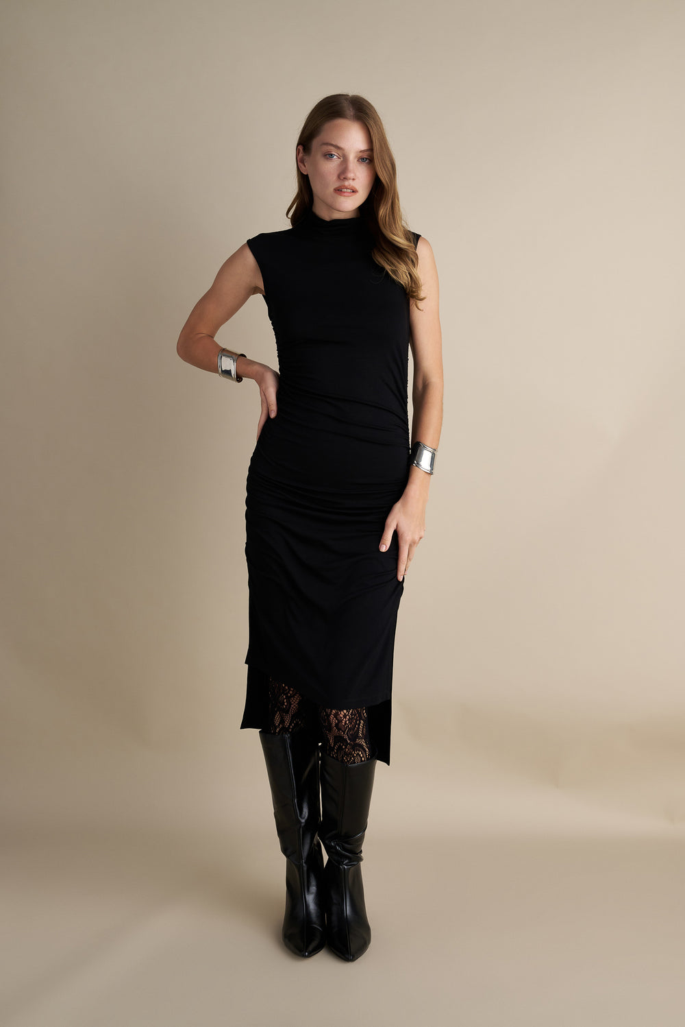 Rushed Midi Dress In Black