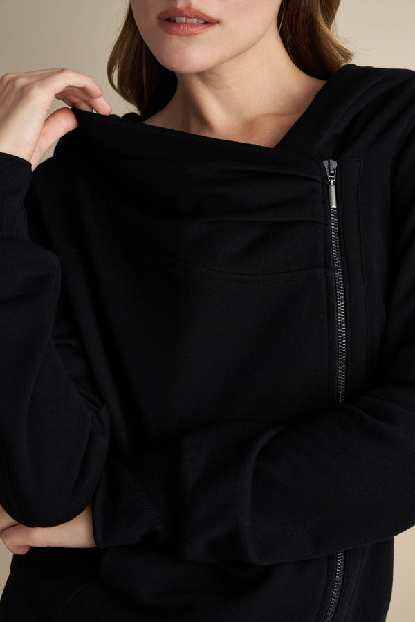 Asymmetrical Zip & Pleated Neckline