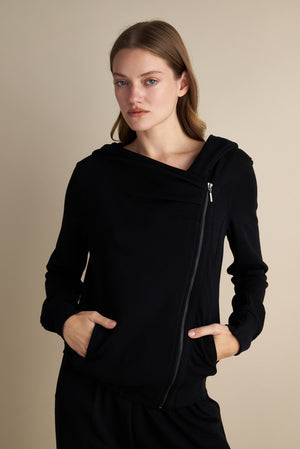 Asymmetrical Zip & Pleated Neckline
