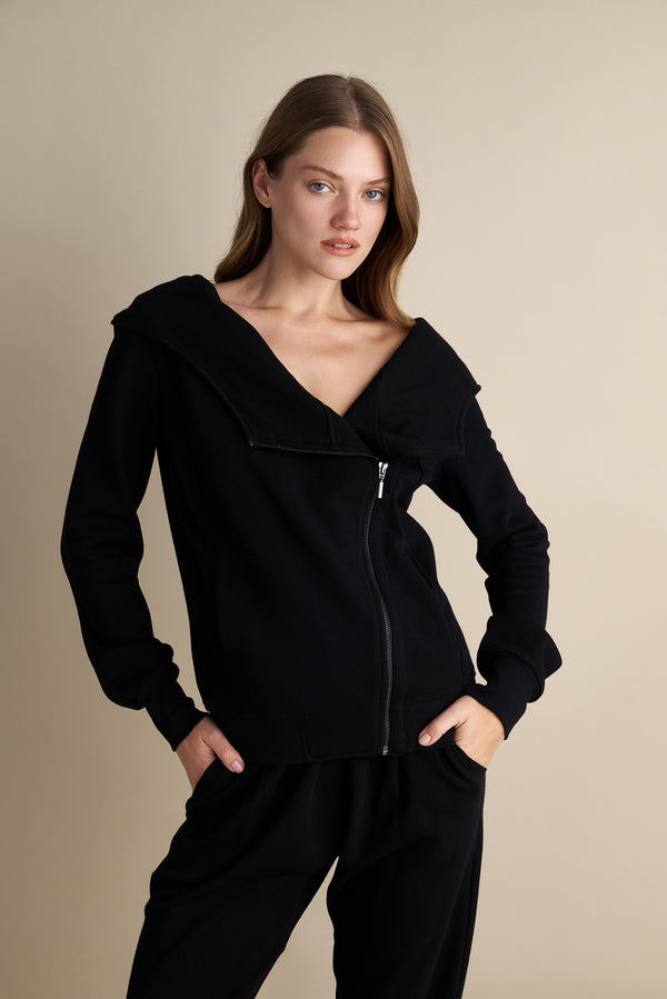 Asymmetrical Zip & Pleated Neckline