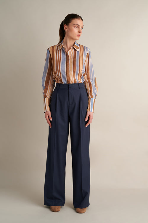 Wide Leg Trousers Rough Blue