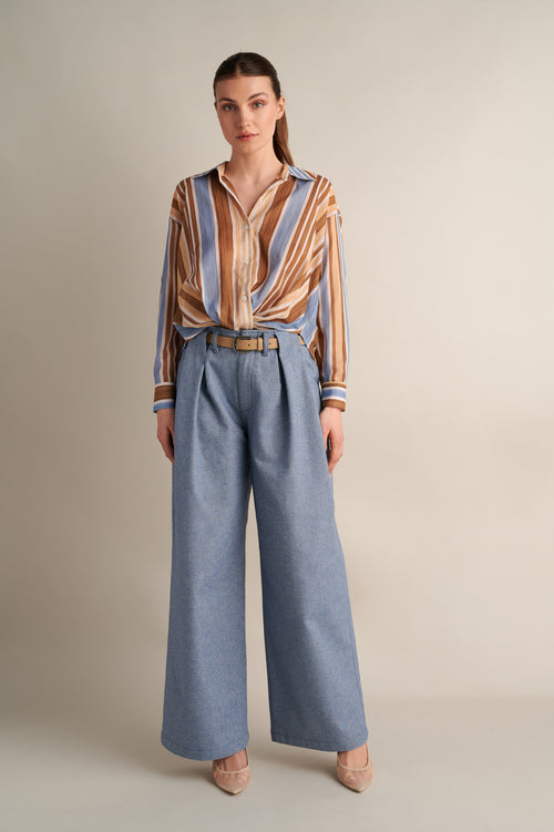 Pleated Wide Leg Jeans  with Belt