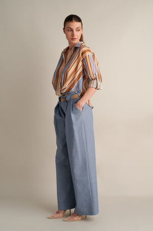 Pleated Wide Leg Jeans  with Belt